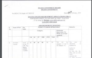 Delhi Cantt Assistant Teacher Recruitment 2023 Notification Released