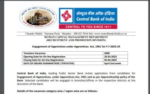 Central Bank of India Recruitment 2023 Notification