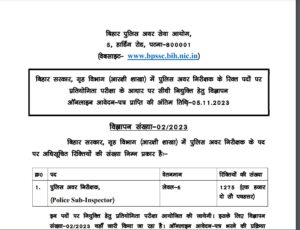 Bihar Police SI Recruitment 2023 Out