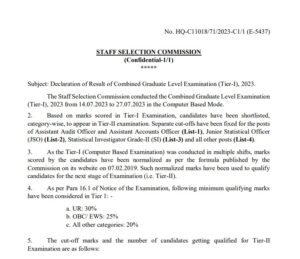 SSC MTS Result 2023 Notification