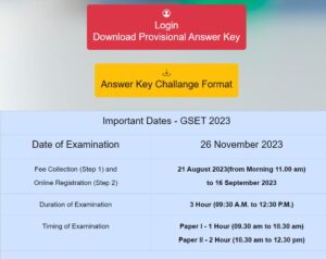 GSET Answer Key 2023 Notification