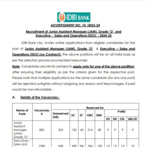 IDBI Executive Recruitment 2024 Notification