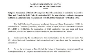 Delhi Police Constable Posts 2023 Result Out